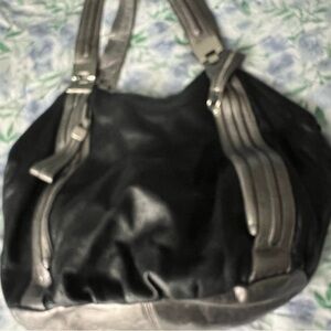 B. Makowsky Black and Silver leather Shoulder Bag